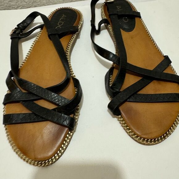 Aldo flat ankle strap leather sandals size 8.5/39 - Picture 1 of 7
